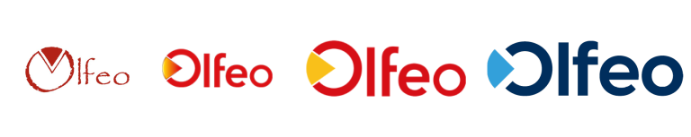 Evolution of the Olfeo logo over 20 years, from left to right